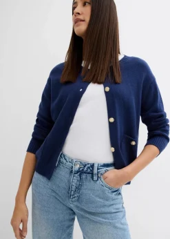 bonprix Kurzgrößen|Bekleidung·Shirts & Tops|Wide-Leg-Jeans, Mid Waist, Low Stretch Full Length eisblau denim used