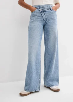 Wide-Leg-Jeans Mid Waist, Low Stretch|bonprix Online