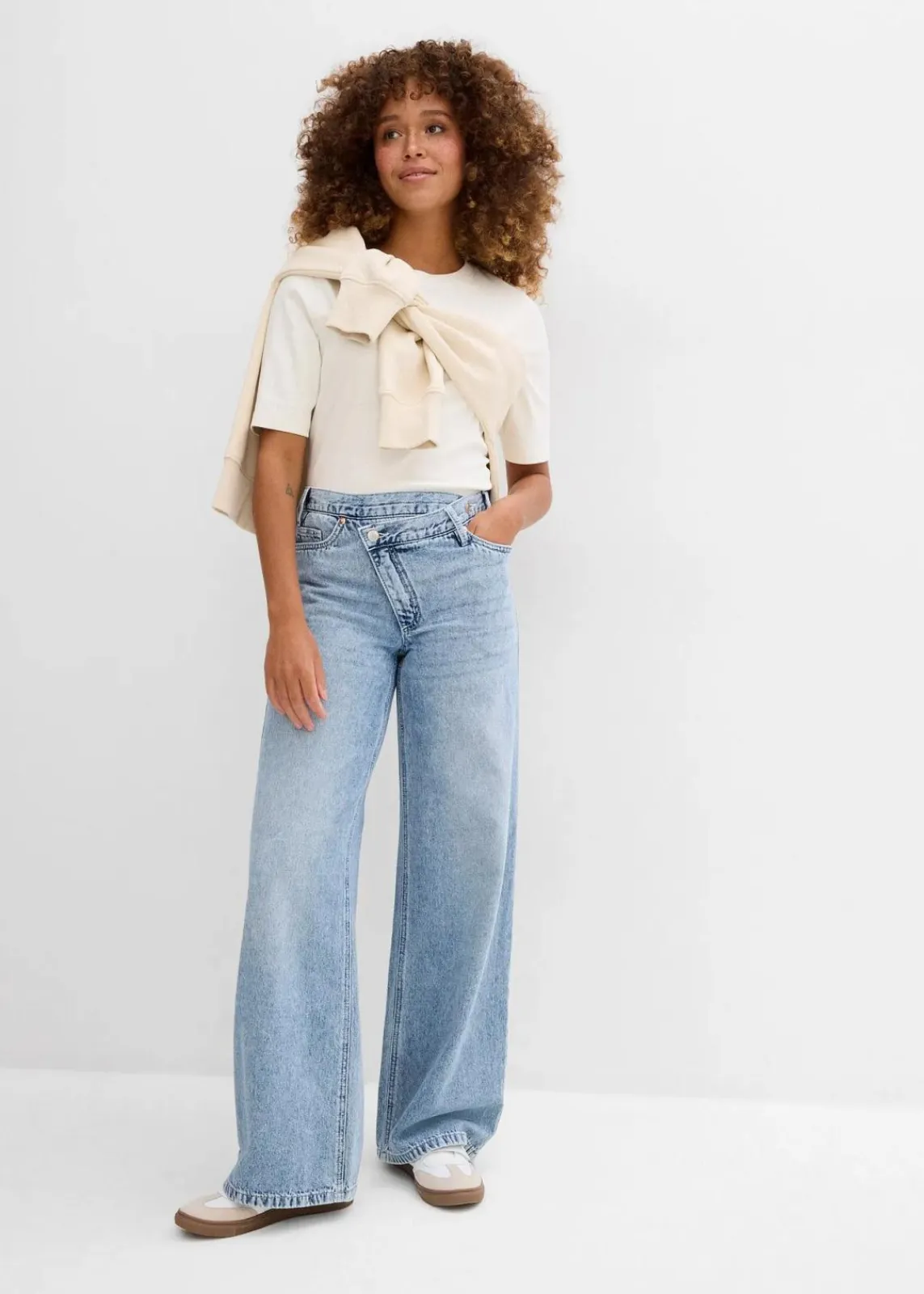 Wide-Leg-Jeans Mid Waist, Low Stretch|bonprix Online