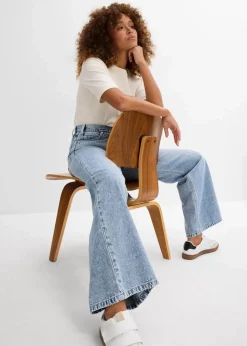 Wide-Leg-Jeans Mid Waist, Low Stretch|bonprix Online