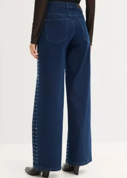 Wide-Leg-Jeans Mid Waist mit Strassapplikation|bonprix Clearance