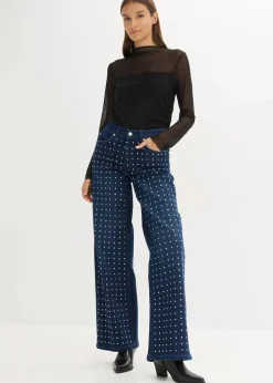 Wide-Leg-Jeans Mid Waist mit Strassapplikation|bonprix Clearance