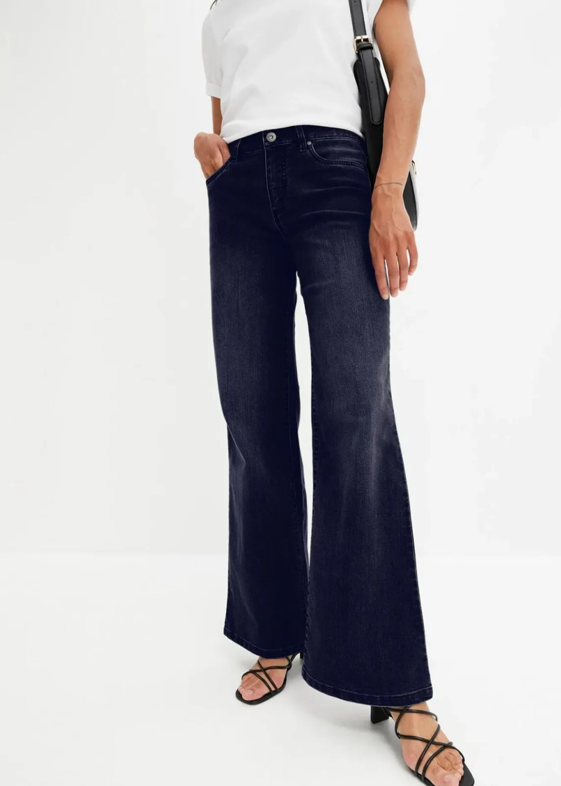 bonprix Jeans|Kurzgrößen|Wide-Leg-Jeans, Mid Waist, Stretch nachtblau denim