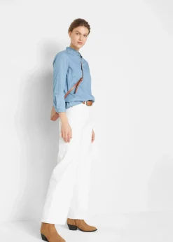 bonprix Jeans|Bekleidung·Shirts & Tops|Wide-Leg-Jeans, Mid Waist, Stretch weiß denim