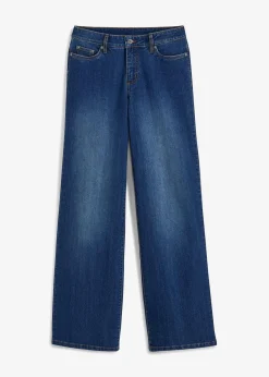 bonprix Jeans|Kurzgrößen|Wide-Leg-Jeans, Mid Waist, Stretch blau denim