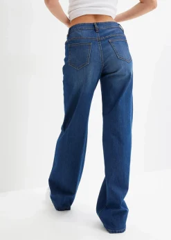 bonprix Jeans|Kurzgrößen|Wide-Leg-Jeans, Mid Waist, Stretch blau denim