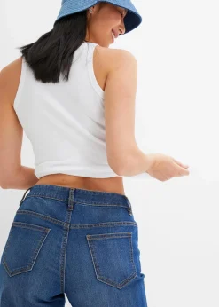 bonprix Jeans|Kurzgrößen|Wide-Leg-Jeans, Mid Waist, Stretch blau denim