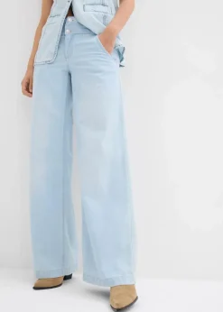 bonprix Bekleidung·Shirts & Tops|Jeans|Wide-Leg-Jeans Mid Waist, Super Soft eisblau denim used