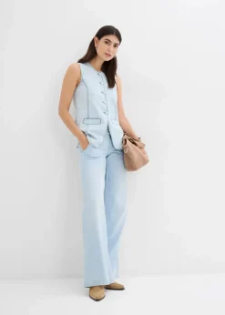 bonprix Bekleidung·Shirts & Tops|Jeans|Wide-Leg-Jeans Mid Waist, Super Soft eisblau denim used
