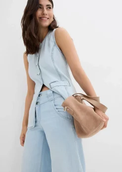 bonprix Bekleidung·Shirts & Tops|Jeans|Wide-Leg-Jeans Mid Waist, Super Soft eisblau denim used