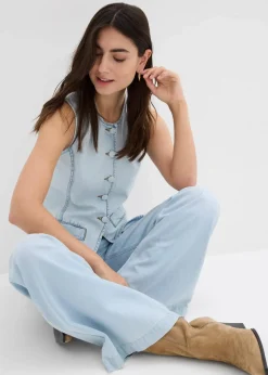 bonprix Bekleidung·Shirts & Tops|Jeans|Wide-Leg-Jeans Mid Waist, Super Soft eisblau denim used