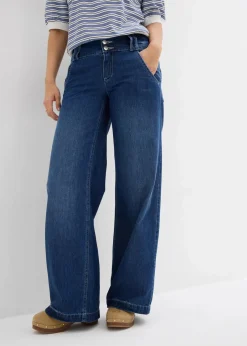 bonprix Jeans|Bekleidung·Shirts & Tops|Wide-Leg-Jeans Mid Waist, Super Soft blau denim used