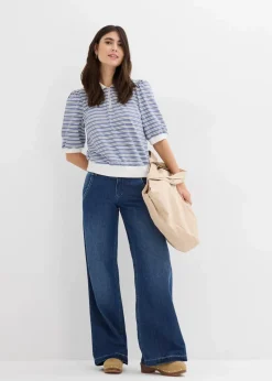 bonprix Jeans|Bekleidung·Shirts & Tops|Wide-Leg-Jeans Mid Waist, Super Soft blau denim used