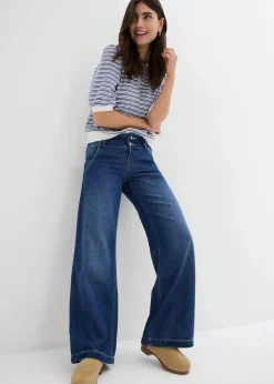 bonprix Jeans|Bekleidung·Shirts & Tops|Wide-Leg-Jeans Mid Waist, Super Soft blau denim used