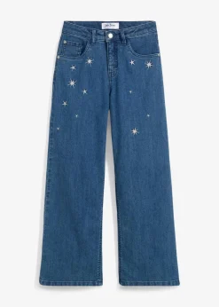 bonprix Mädchen 9-16 Jahre·Jeans|Wide-Leg-Jeans mit Stickerei Mid Waist blau denim