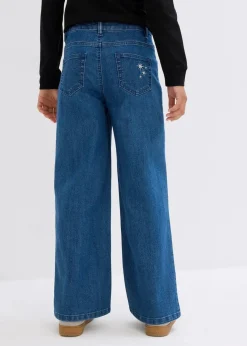 bonprix Mädchen 9-16 Jahre·Jeans|Wide-Leg-Jeans mit Stickerei Mid Waist blau denim