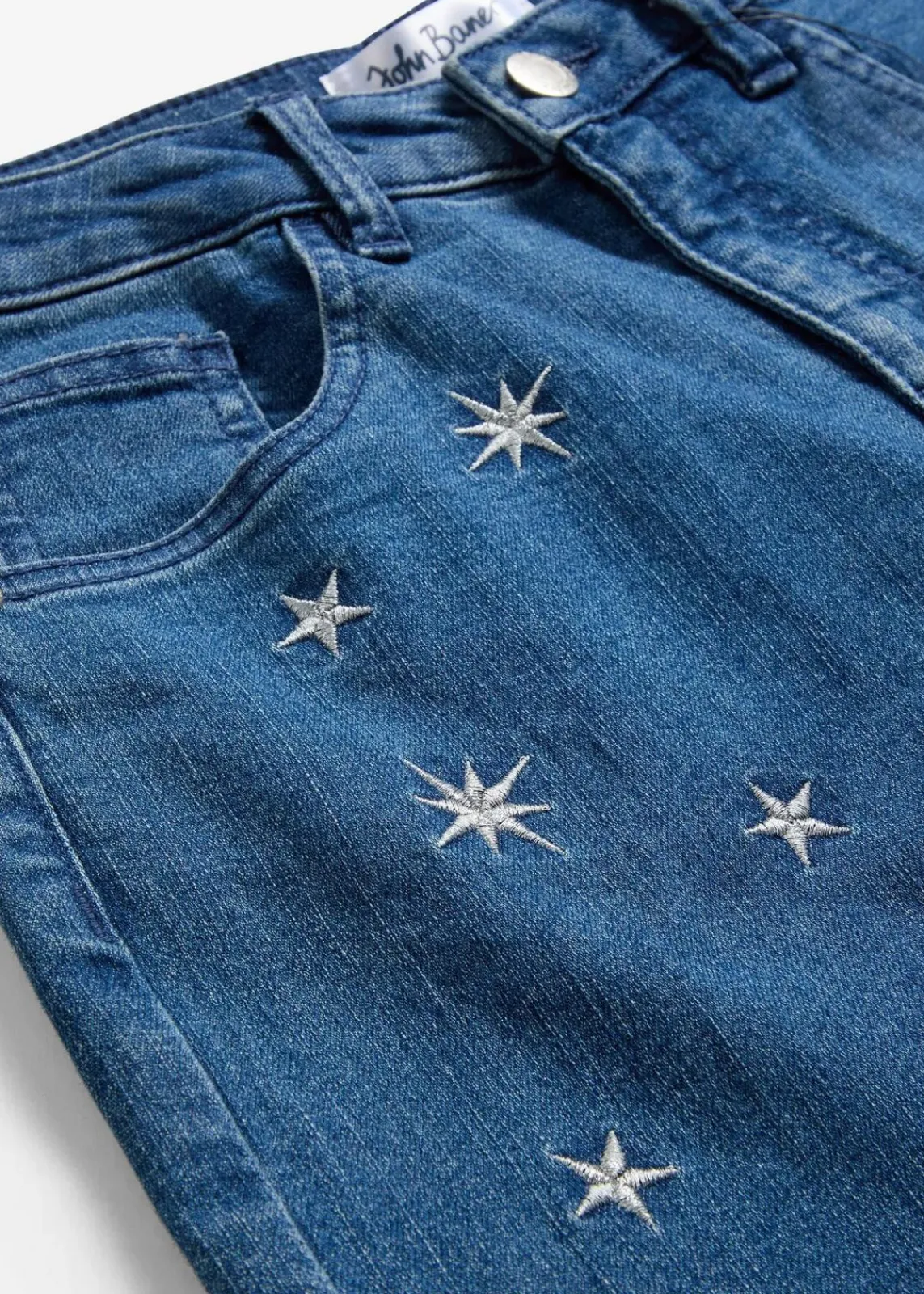 bonprix Mädchen 9-16 Jahre·Jeans|Wide-Leg-Jeans mit Stickerei Mid Waist blau denim