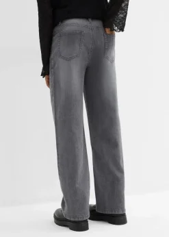 bonprix Mädchen 9-16 Jahre·Jeans|Wide-Leg-Jeans mit Strasssteinen Mid Waist grau denim