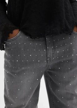 bonprix Mädchen 9-16 Jahre·Jeans|Wide-Leg-Jeans mit Strasssteinen Mid Waist grau denim