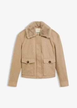 bonprix Bekleidung·Hosen|Jacken & Mäntel|Winterjacke in Wolloptik hellkhaki meliert