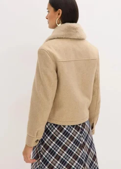 bonprix Bekleidung·Hosen|Jacken & Mäntel|Winterjacke in Wolloptik hellkhaki meliert