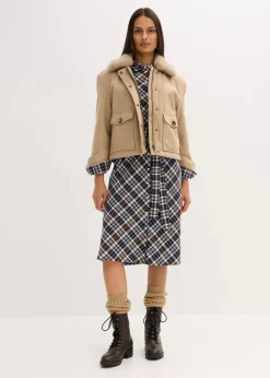 bonprix Bekleidung·Hosen|Jacken & Mäntel|Winterjacke in Wolloptik hellkhaki meliert