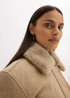 bonprix Bekleidung·Hosen|Jacken & Mäntel|Winterjacke in Wolloptik hellkhaki meliert