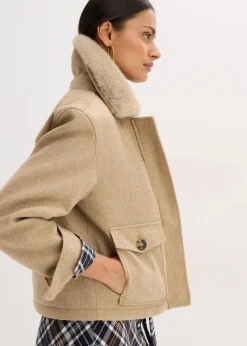 bonprix Bekleidung·Hosen|Jacken & Mäntel|Winterjacke in Wolloptik hellkhaki meliert