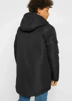 bonprix Jungen 9-16 Jahre·Jacken & Outdoor|Winterjacke mit sportiven Details und Kapuze schwarz bedruckt