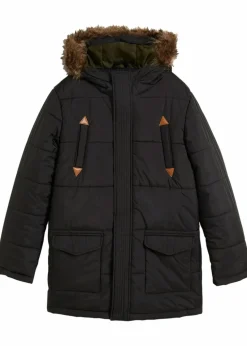 bonprix Jungen 9-16 Jahre·Bademode|Jungen 9-16 Jahre·Jacken & Outdoor|Winterparka mit Lederimitat-Details und Fellkapuze schwarz