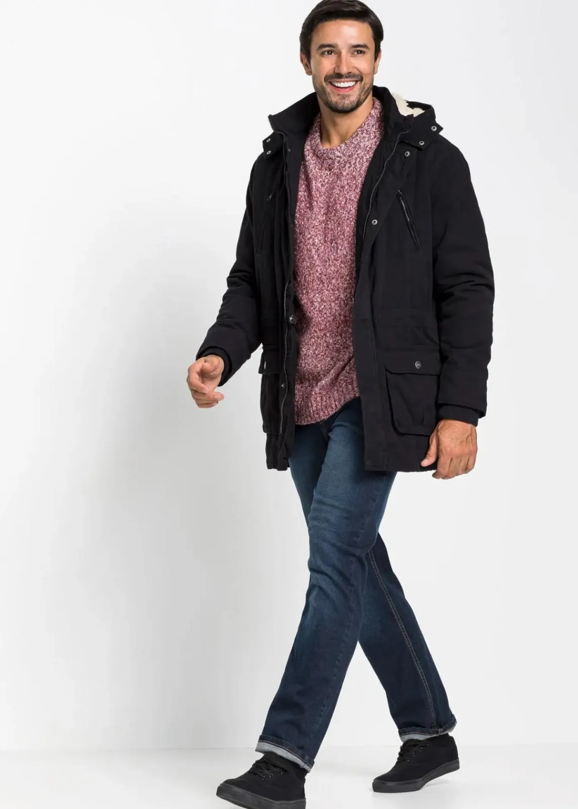 bonprix Große Größen|Jacken & Mäntel|Winter-Parka mit Teddy-Kapuze schwarz