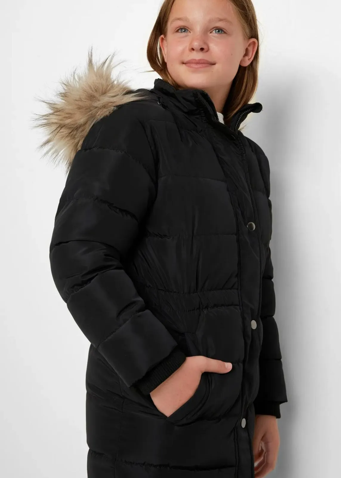 bonprix Mädchen 9-16 Jahre·Jacken & Outdoor|Winter-Steppmantel mit abnehmbarer Kapuze schwarz