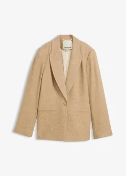 bonprix Bekleidung·Basics|Nachhaltigere Materialien|Wollblazer mit Fischgratmuster naturbeige meliert