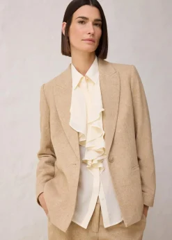 bonprix Bekleidung·Basics|Nachhaltigere Materialien|Wollblazer mit Fischgratmuster naturbeige meliert