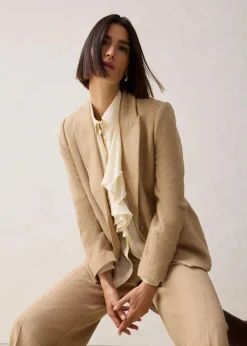 bonprix Bekleidung·Basics|Nachhaltigere Materialien|Wollblazer mit Fischgratmuster naturbeige meliert