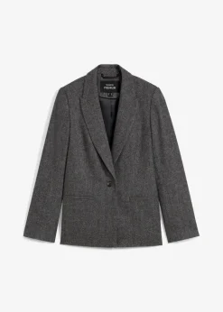 bonprix Bekleidung·Basics|Nachhaltigere Materialien|Wollblazer mit Fischgratmuster mittelgrau meliert