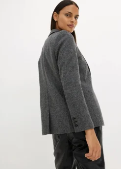 bonprix Bekleidung·Basics|Nachhaltigere Materialien|Wollblazer mit Fischgratmuster mittelgrau meliert