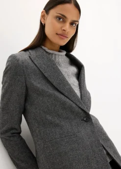 bonprix Bekleidung·Basics|Nachhaltigere Materialien|Wollblazer mit Fischgratmuster mittelgrau meliert