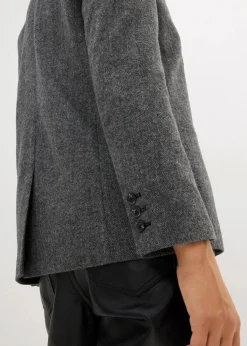 bonprix Bekleidung·Basics|Nachhaltigere Materialien|Wollblazer mit Fischgratmuster mittelgrau meliert