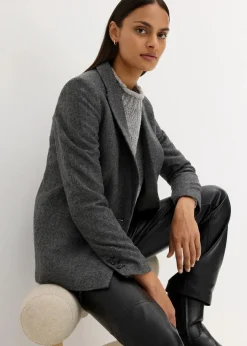 bonprix Bekleidung·Basics|Nachhaltigere Materialien|Wollblazer mit Fischgratmuster mittelgrau meliert