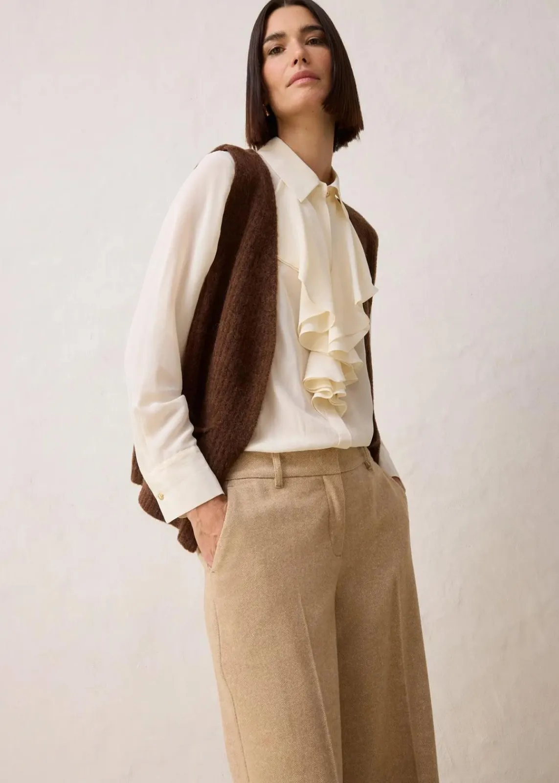 bonprix Bekleidung·Kleider|Hosen|Wollhose mit Fischgratmuster naturbeige meliert