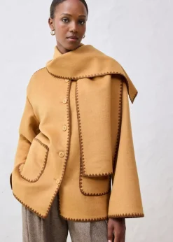 bonprix Jacken & Mäntel|Bekleidung·Hosen|Wolljacke mit Zierstickerei (2tlg. Set mit Schal) haselnuss