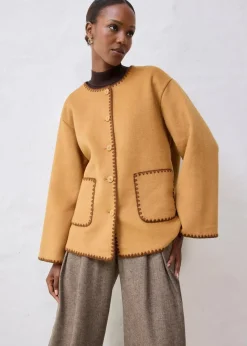 bonprix Jacken & Mäntel|Bekleidung·Hosen|Wolljacke mit Zierstickerei (2tlg. Set mit Schal) haselnuss