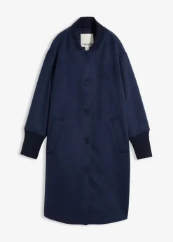 bonprix Jacken & Mäntel|Bekleidung·Hosen|Wollmantel mit Strickbesatz dunkelblau