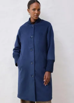 bonprix Jacken & Mäntel|Bekleidung·Hosen|Wollmantel mit Strickbesatz dunkelblau