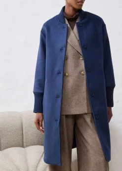 bonprix Jacken & Mäntel|Bekleidung·Hosen|Wollmantel mit Strickbesatz dunkelblau