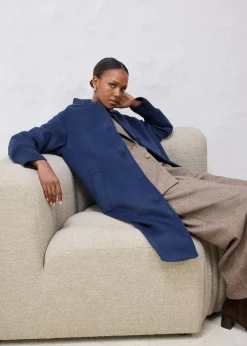 bonprix Jacken & Mäntel|Bekleidung·Hosen|Wollmantel mit Strickbesatz dunkelblau