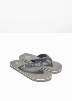 bonprix Schuhe & Accessoires In Spezialgrößen·Schuhe In Übergröße|Sommerschuhe|Zehenstegpantoletten mit Pailletten grau