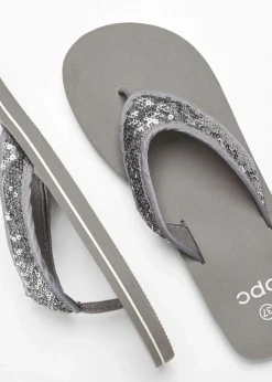 bonprix Schuhe & Accessoires In Spezialgrößen·Schuhe In Übergröße|Sommerschuhe|Zehenstegpantoletten mit Pailletten grau