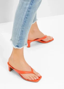 bonprix Sommerschuhe|Zehenstegpantoletten mit Blockabsatz mango